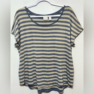 Chicos Metallic Shimmer Striped High Low Tee Shirt